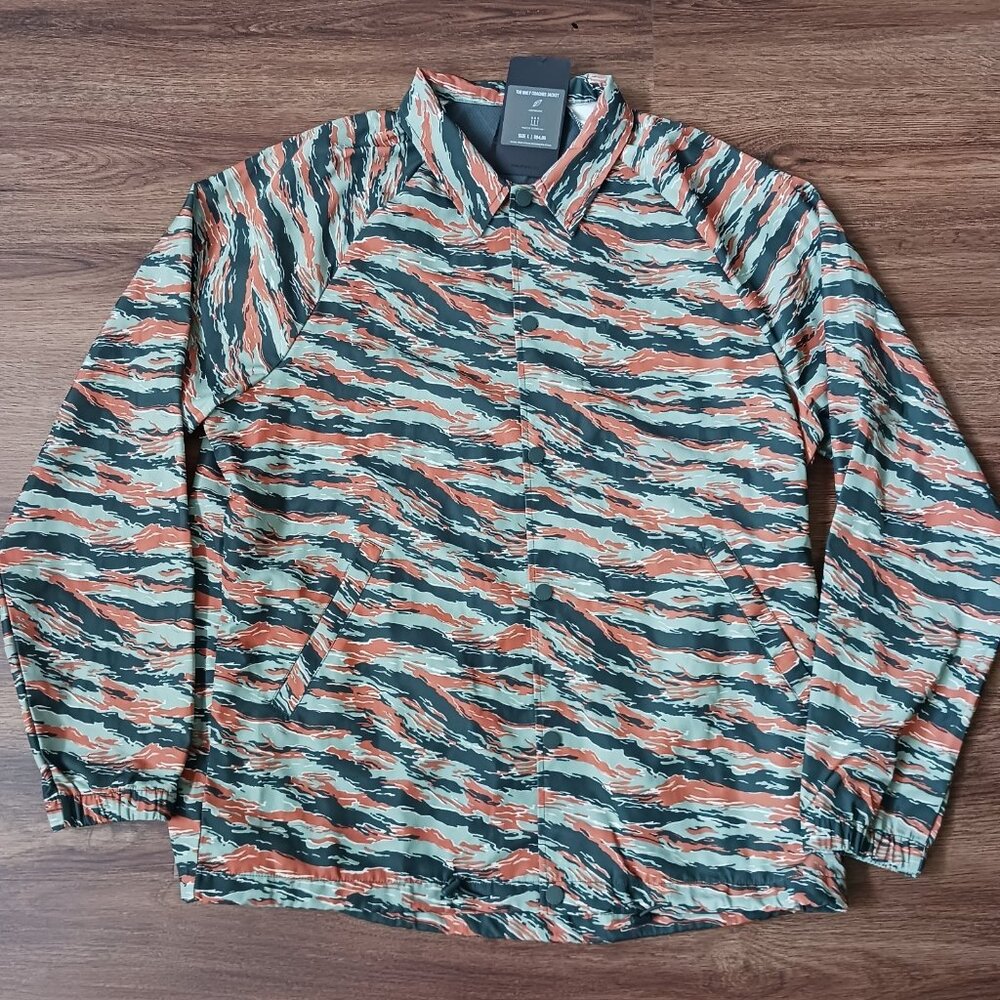 NWT Fabletics Adult L The Only Coaches Jacket Tiger Camo Print Rain Button Coat